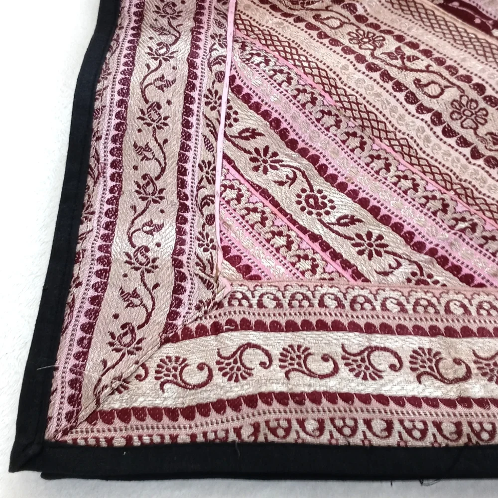 Gorgeous Silk Iridescent Pink Patchwork Tapestry Bedspread/ Coverlet from India